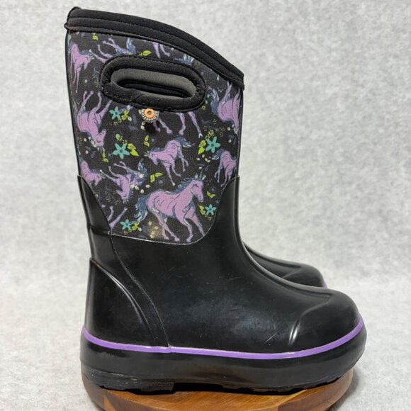 Bogs Boots Kids Sz 12 Classic Black Unicorn Waterproof Winter Snow Rated -30°F - Picture 1 of 11